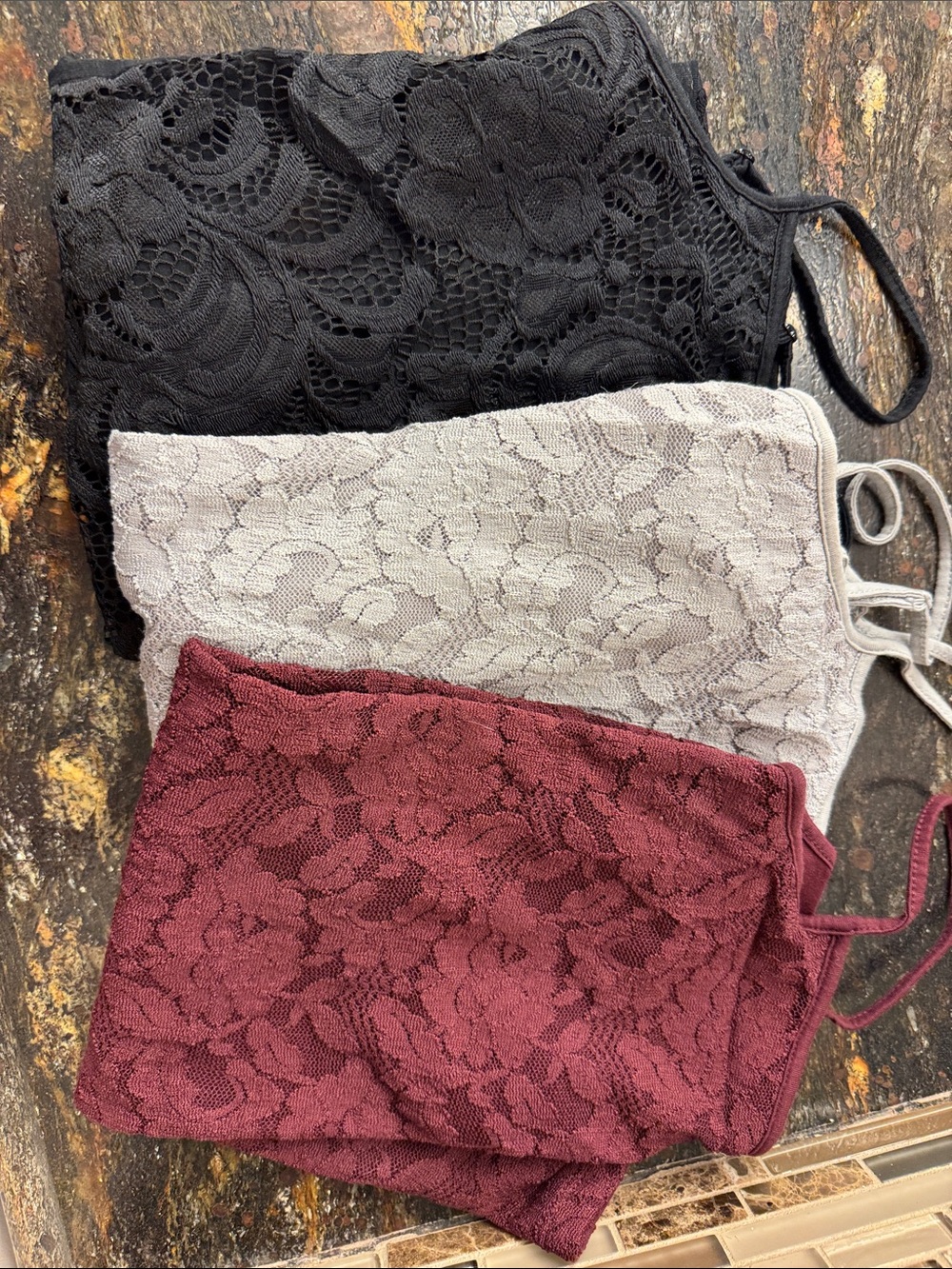 Ann Taylor Factory Lace Detail Bralette Set - Burgundy grey and black
